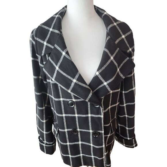 Larry Levine Black/White Plaid Womens Jacket - LARGE - Pockets - Button closure - Picture 2 of 9